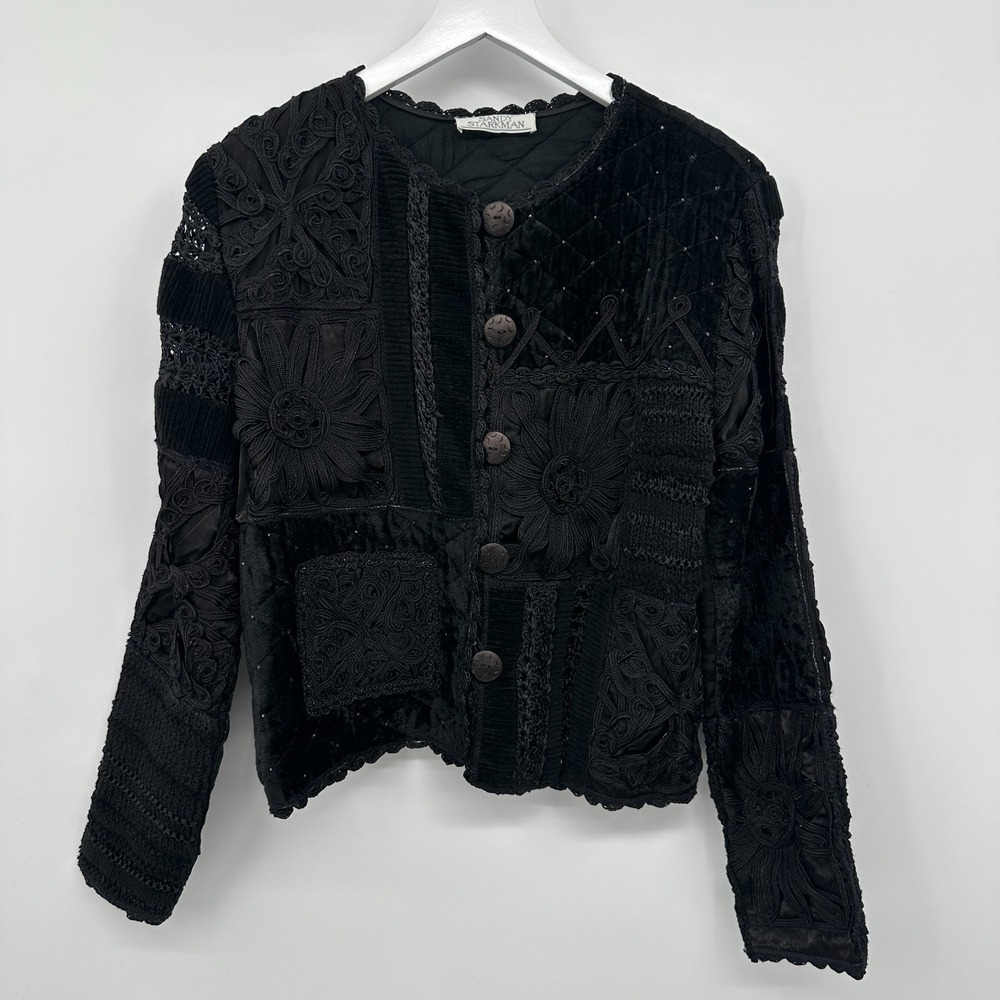 Vintage Sandy Starkman Jacket Size S M Embroidered‎ Velvet Quilted Patchwork